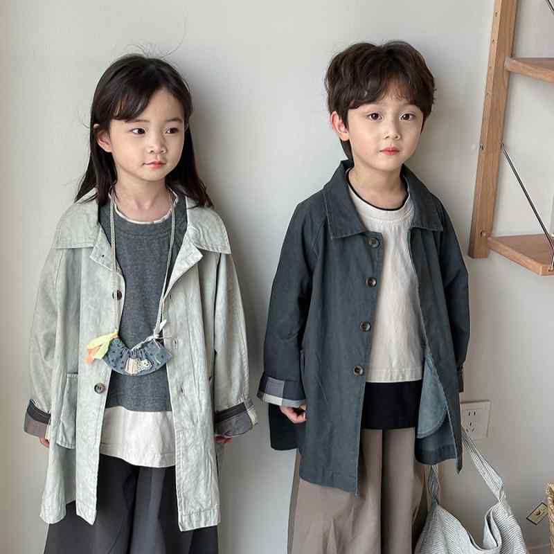 コート キッズ 男の子 女の子 男女兼用 春秋 ミドル丈 綿 コットン チェック柄 無地 襟付き シングルボタン ナチュラル カジュアル アウター 紺 青系