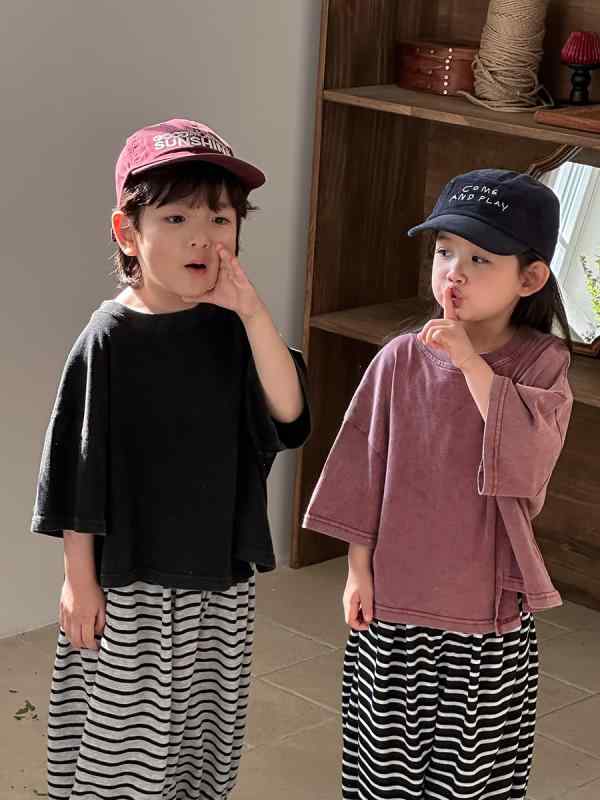 Tシャツ キッズ 男の子 女の子 男女兼用 半袖 春夏 ユーズド加工 綿 コットン 吸湿速乾 クルーネック ..