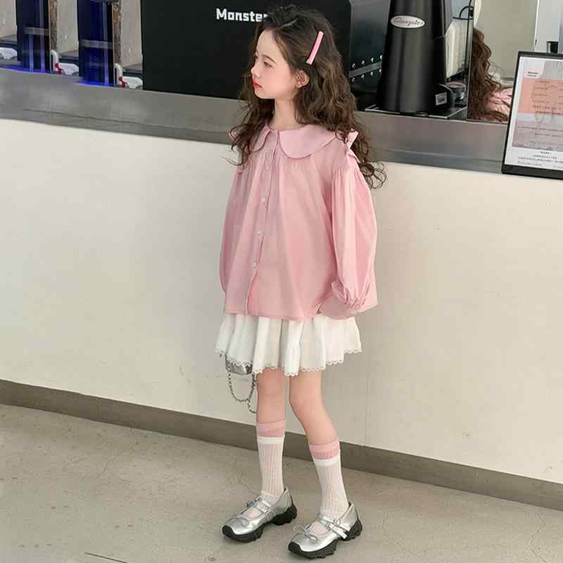 ブラウス キッズ 女の子 ジュニア トップス ドールブラウス 春 韓国 かわいい おしゃれ 綿 長袖 襟付き..