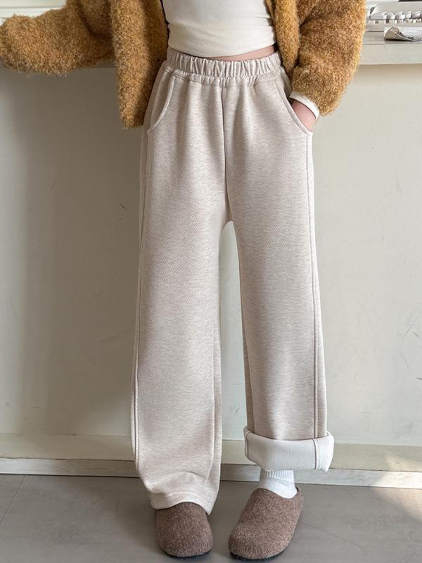 ワイドパンツ 女の子 ガールズ ジュニア ボトムス カジュアル 韓国 ゆったり ルーズ ストレート 裏起毛..