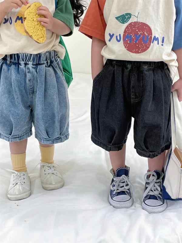 デニム ショートパンツ 子供 男女兼用 ベビー 男の子 女の子 春夏 綿 コットン ゆったり ワイド 5分丈 ..