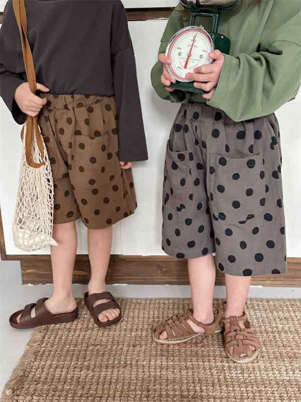 ボトムス キッズ 男の子 女の子 ベビー ドット柄 水玉模様 五分丈 ハーフパンツ ゆったり 柔らかい ウ..