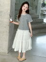 セットアップ ガールズ ジュニア 韓国 かわいい おしゃれ 半袖 Tシャツ ティアードスカート ツーピース 綿混 薄手 柔らかい肌触り カジュアル 普段使い 春夏