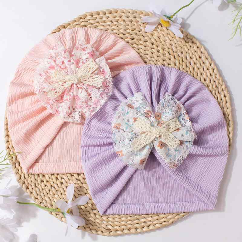 帽子 ベビー 赤ちゃん 新生児 かわいい キュート おしゃれ プリント リボン 薄手 軽量 通気性 吸湿速乾..