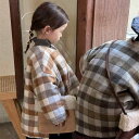 アウター キッズ 男女兼用 冬物 コート 中綿入り 厚手 防寒 チェック柄 ラウンドネック ミドル丈 シングルボタン ポリエステル コットン 柔らか素材 韓国 ...