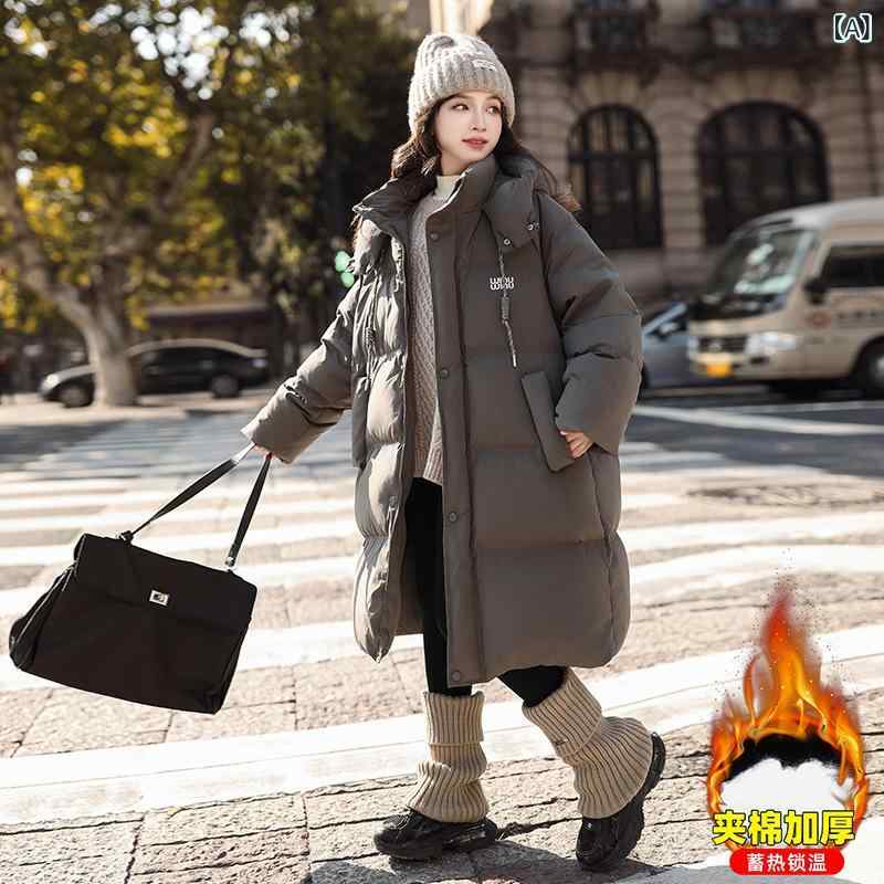 中綿コート 女の子 キッズ ジュニア ガールズ 子供 韓国 カジュアル ミドル丈 フード付き ジップアップ ハイネック 厚手 防寒 あったか ポリエステル 秋冬...