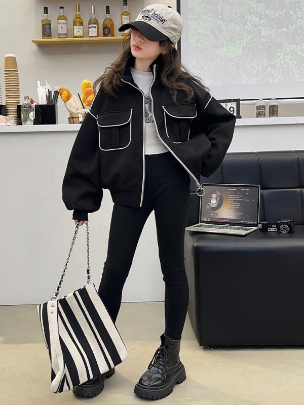 ジャケット ガールズ ジュニア 女の子 秋冬 裏起毛 ショート丈 ジップアップ カジュアル おしゃれ 厚手 襟付き ポリエステル 長袖 暖かい 防寒 柔らかい ...