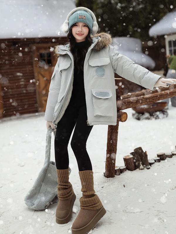 中綿コート 女の子 ジュニア 秋冬 裏起毛 厚手 防寒 暖かい 保温 フード付き パーカーコート ワークスタイル おしゃれ かわいい アウトドア 普段使い 通学...