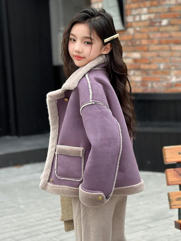 コート 女の子 キッズ ジュニア 秋冬 アウター 厚手 保温 防寒 フェイクファー ボア もこもこ ロング丈 おしゃれ かわいい カジュアル パープル グリーン