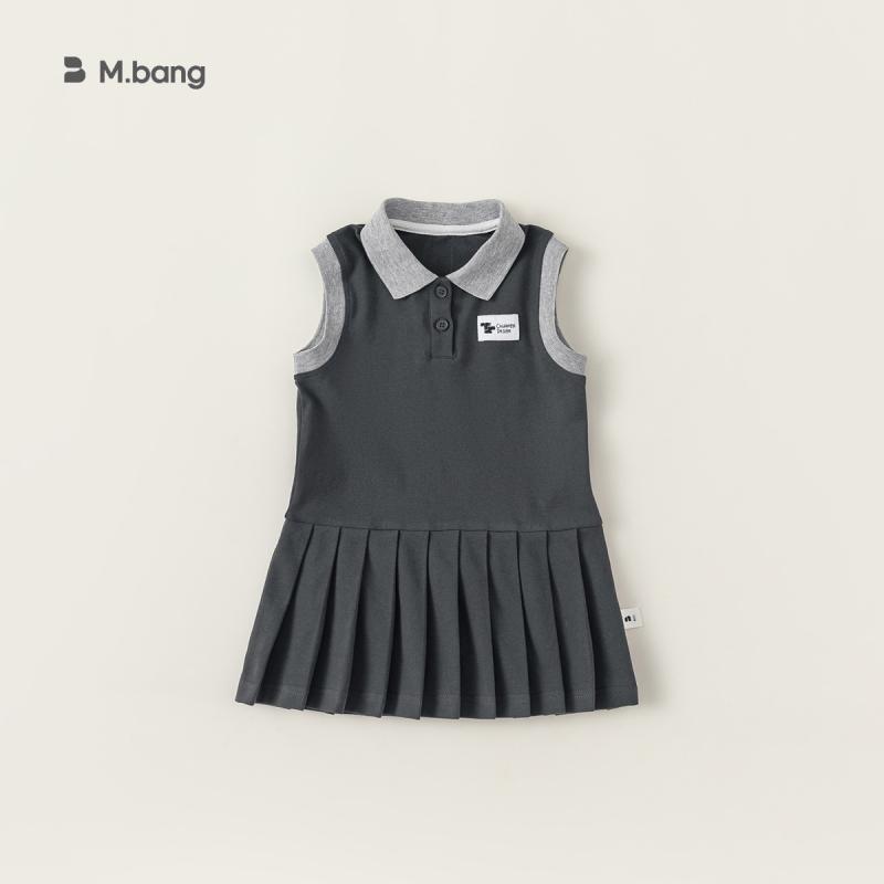 キッズ 女の子 ワンピース 学院風 スクールスタイル ポロ襟 ノースリーブ ベストドレス 綿 コットン グ..