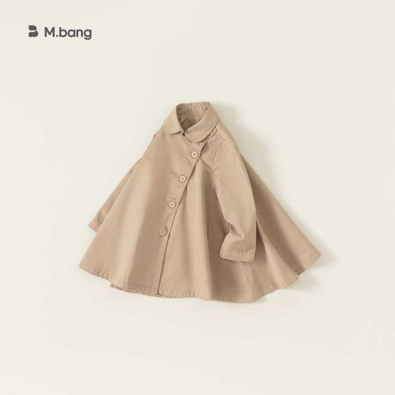 キッズ 女の子 アウター スプリングコート トレンチコート ポンチョ ミドル丈 カーディガン 春秋 長袖 襟付き ボタン 無地 コットン ポリエステル 韓国 カ...