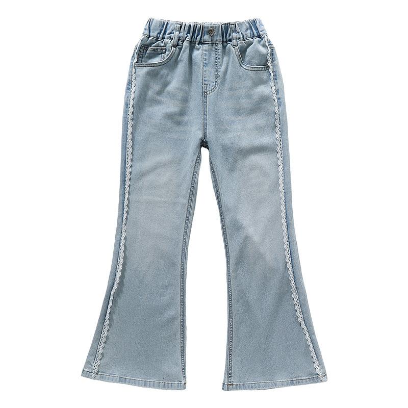キッズ 女の子 ジュニア 夏 薄手 デニム フレアパンツ カジュアル トレンド おしゃれ サイド レース フ..