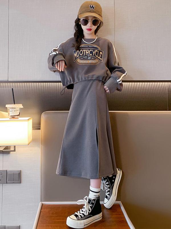 セットアップ 女の子 ジュニア ガールズ 春秋 長袖 スウェット プルオーバー スリットスカート 2点セッ..