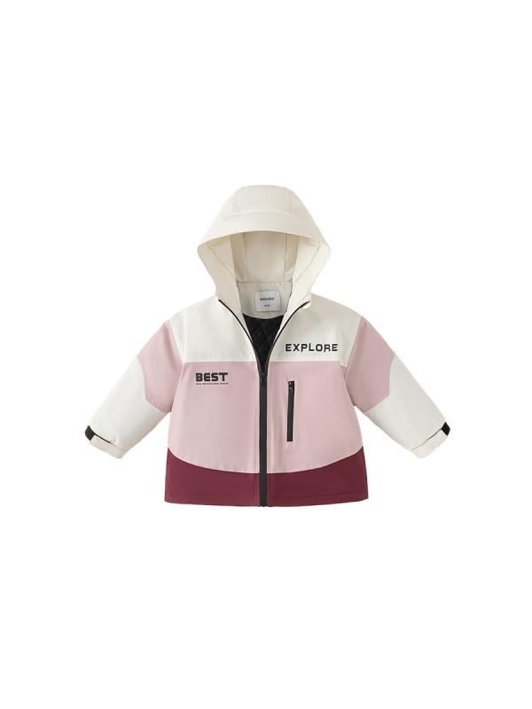 キッズ 男の子 中綿ジャケット 防水 防汚 防風 秋冬 厚手 フード付き 切り替え ポリエステル カジュアル あたたかい 防寒 アウター