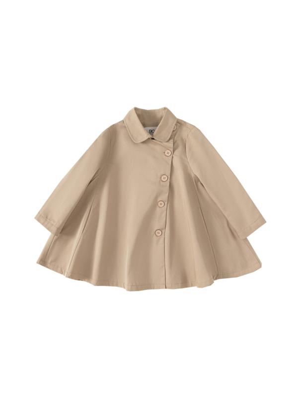 コート 女の子 キッズ 子供服 秋冬 裏ボア 厚手 暖かい 防寒 ケープ風 トレンチコート風 ミドル丈 アウター 開襟 コットン 通園 通学 カジュアル