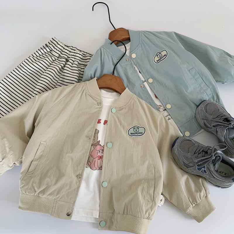 ジャケット キッズ ベビー 男女兼用 男の子 女の子 キャラクター かわいい アウター ジャンパー 羽織り カーディガン 綿 コットン 襟付き 前開き シングルボタン 春秋物 カーキ 緑