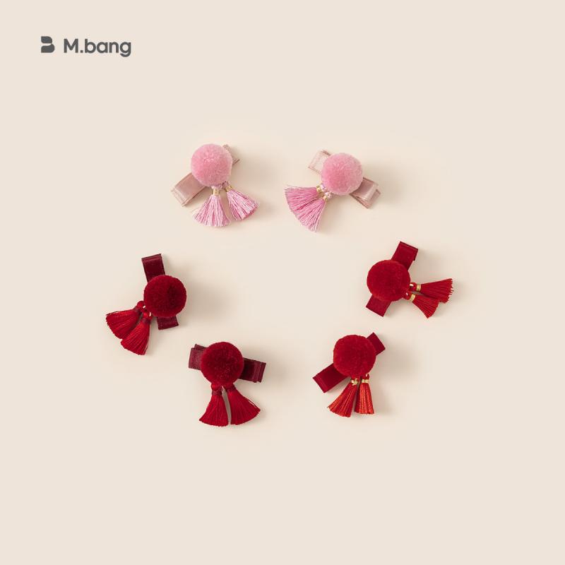 ヘアクリップ ベビー 女の子 赤ちゃん キッズ お正月 誕生日 記念日 百日祝い かわいい レッド 赤 ポン..