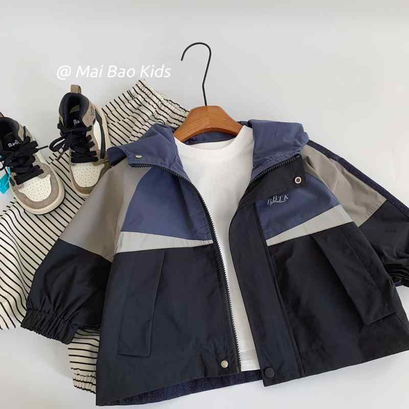 ジャケット キッズ 男の子 女の子 春夏 フードなし おしゃれ 切り替え ストライプ柄 前開き アウター コート ポリエステル製 柔らかい 着回し ラウンドネッ...