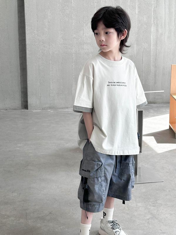 Tシャツ 男の子 男児 キッズ ジュニア 小学生 中学生 春夏 半袖 丸首 韓国 カートゥーンプリント キャ..