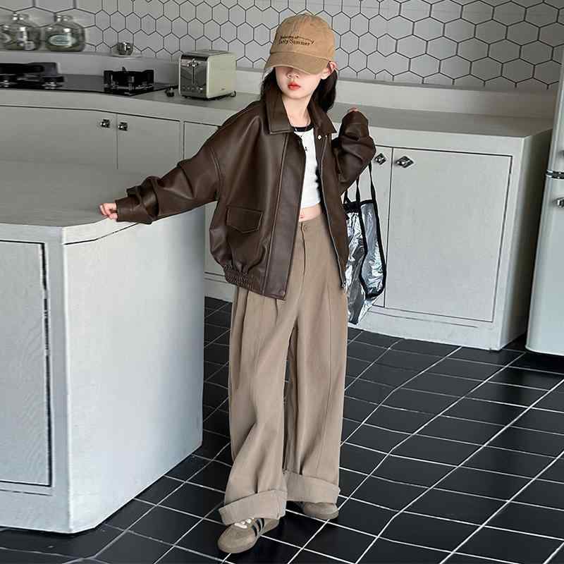 ジャケット キッズ 女の子 ガールズ ジュニア PUレザー 合成皮革 ライダースジャケット アウター ブルゾン ジャンパー ショート丈 韓国 おしゃれ カジュア...