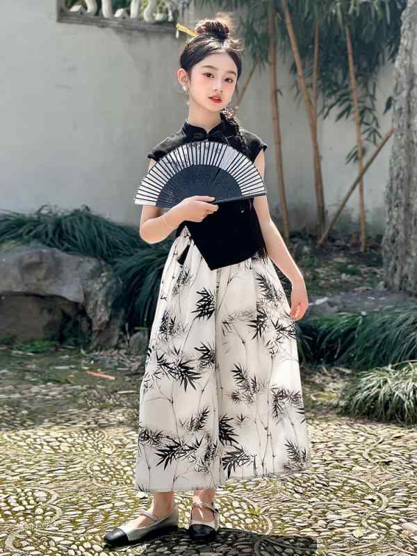 子供服 女の子 セットアップ 漢服 チャイナドレス風 スカートパンツ ツーピース 2点セット 親子コーデ ..