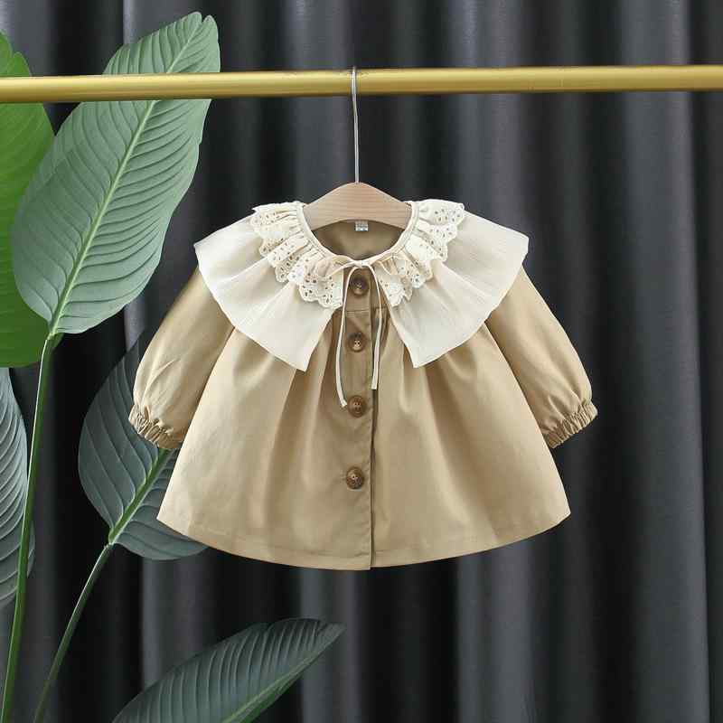 コート 女の子 ベビー 幼児 花びら襟 長袖 トレンチコート 韓国 綿素材 ショート丈 カーキ シングルボタン カーディガン風 春秋 普段使い お出かけ カジュ...