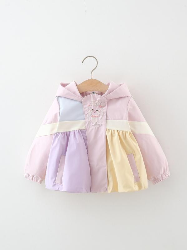 アウター 女の子 ベビー キッズ 子供 春秋 フード付き うさぎ耳 刺繍 マカロンカラー 切り替え ジップアップ 長袖 スプリングコート ウインドブレーカー コ...