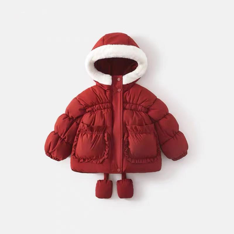 ベビー服 女の子 中綿入りジャケット 冬物 厚手 裏起毛 うさぎ キャラクター フード付き 防寒 アウター コート あったか かわいい おしゃれ ジップアップ 赤 ポリエステル