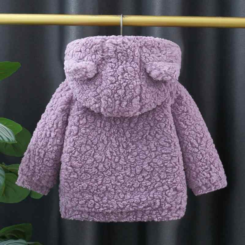 ジャケット キッズ 女の子 ベビー 秋冬 厚手 フード付き 中綿 裏起毛 もこもこ 防寒 保温 暖かい かわいい コットン 無地 パープル