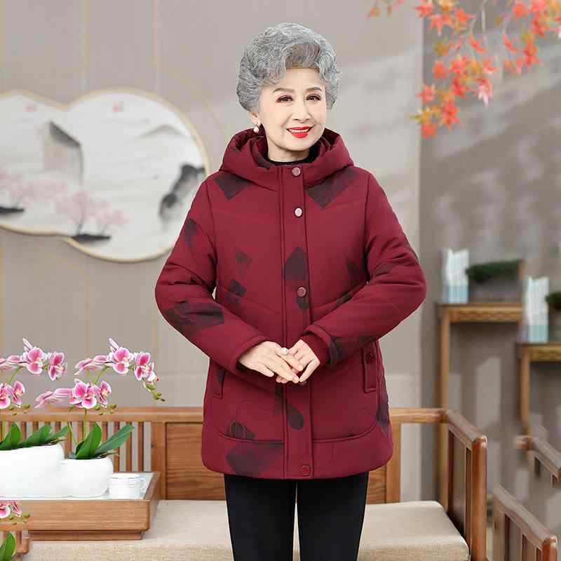 中綿ジャケット レディース ミドル丈 中高年 シニア ママ ミセス 祖母 厚手 防寒 保温 フード付き 冬用 アウター コート ゆったり カジュアル ポリエステル エレガント(4)