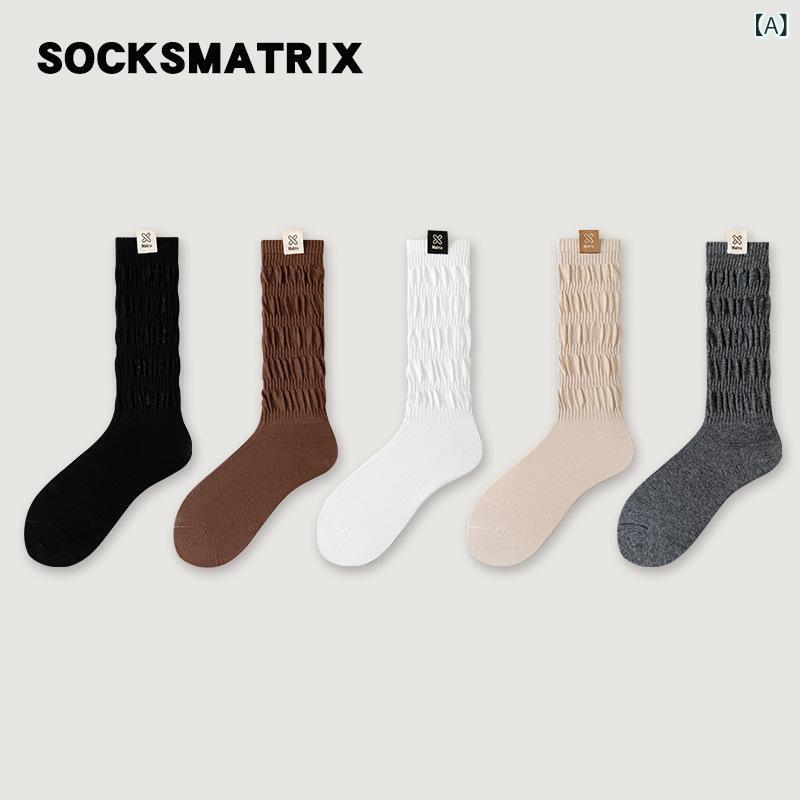 靴下 レディース 5足組 秋冬 クルーソックス ミドル丈 ハイソックス ずり落ちにくい 防滑 くしゅくしゅ..