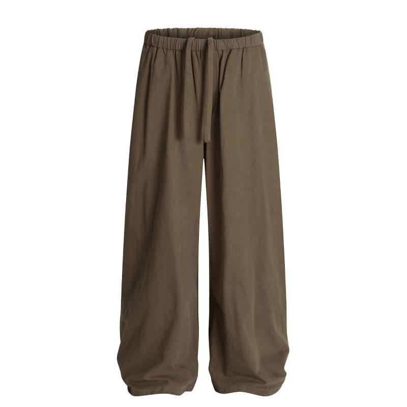 カジュアルパンツ メンズ アメリカンヴィンテージ風 高級感 デコンストラクト シンプル ルーズ カーブ フレアパンツ 綿 グリーン 普段使い 日常 耐摩耗 ノーアイロン