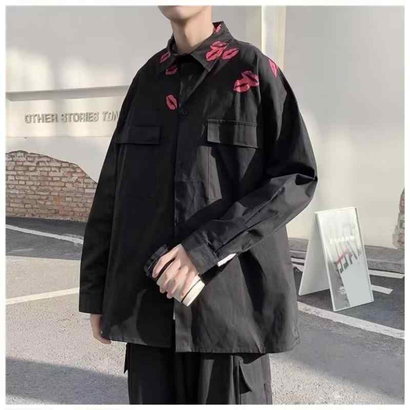 シャツ メンズ レディース 個性派 リップ柄 長袖 春夏 薄手 高級感 ゆったり オーバーサイズ トレンド ..