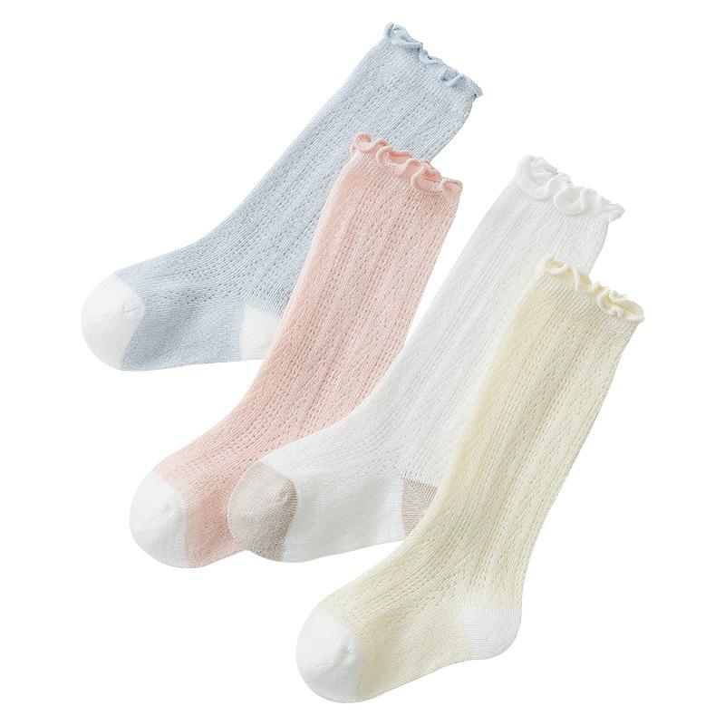 靴下 新生児 ベビー キッズ 子供用 シームレス メッシュ 夏 薄手 綿 コットン フリル クルー丈 ミドル..