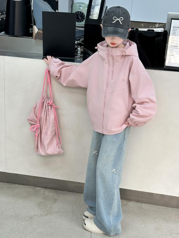 キッズ 女の子 ジュニア マウンテンパーカー ウインドブレーカー ブルゾン 春 フード付き スプリングコート カジュアル 韓国 おしゃれ 防風 ジャケット アウ...