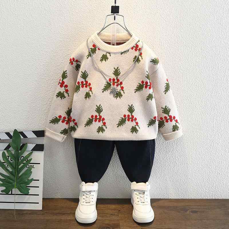 ニット 男の子 キッズ 子供服 秋冬 厚手 あったか 防寒 柔らかい 綿 コットン プルオーバー 長袖 クル..