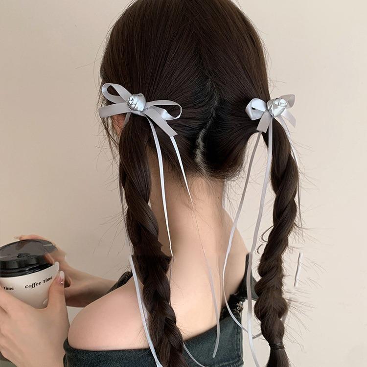 ヘアアクセサリー レディース バレエ風 シルバー フラワー 蝶々結び リボン 髪留め 後ろ髪 編み込み ツ..