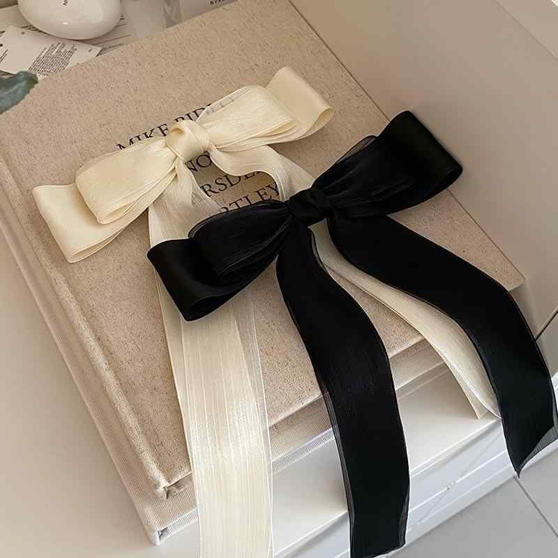 バレッタ レディース フレンチスタイル 特大 ビッグサイズ チュール リボン 蝶結び 布製 スイート フェ..