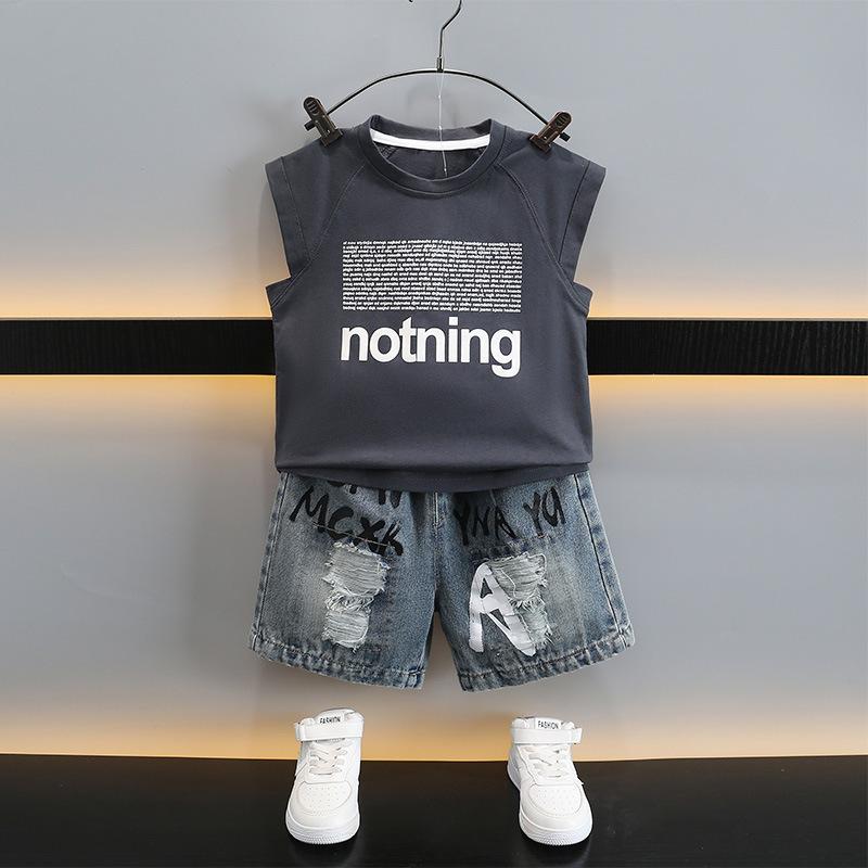 楽天おうち健康生活キッズ セットアップ 男の子 夏服 ノースリーブ ベスト ハーフパンツ 韓国子供服 おしゃれ カジュアル スタイリッシュ 綿素材 薄手 快適 グレー ピンク 普段着 ルームウェア