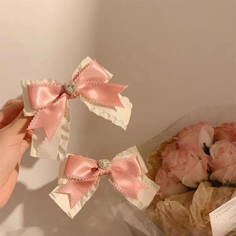 ヘアクリップ レディース フレンチ エレガント ピンク ハート リボン ガーリー フェミニン 上品 ハーフ..