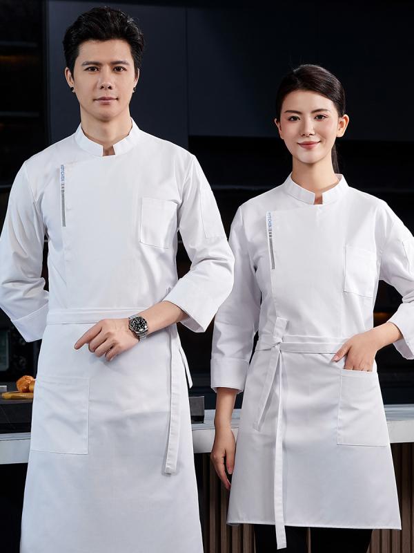 コックコート 男性用 長袖 秋冬 飲食店 厨房 ホテル レストラン 食堂向け シェフ服 調理服 ユニフォーム 制服 綿混 ポリエステル 防汚 白 グレー 黒