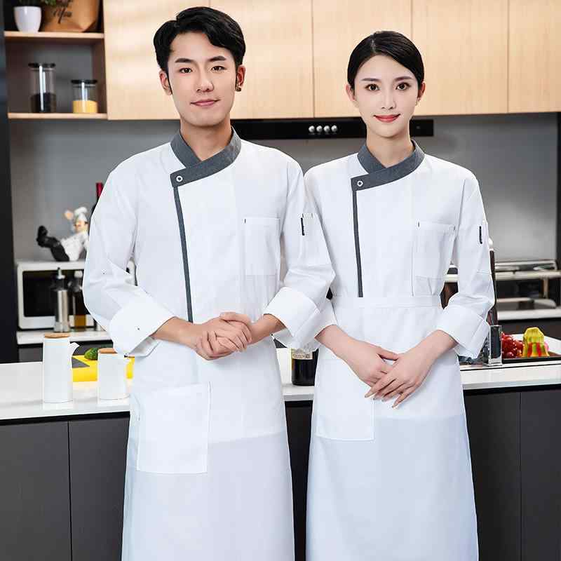 コックコート メンズ 男性用 長袖 ホテル シェフ 料理人 パティシエ ユニフォーム 制服 作業着 レストラン 厨房 ベーカリー 飲食店 秋冬 防汚 ポリエステル 綿 混紡 ホワイト ブラック ネイビー