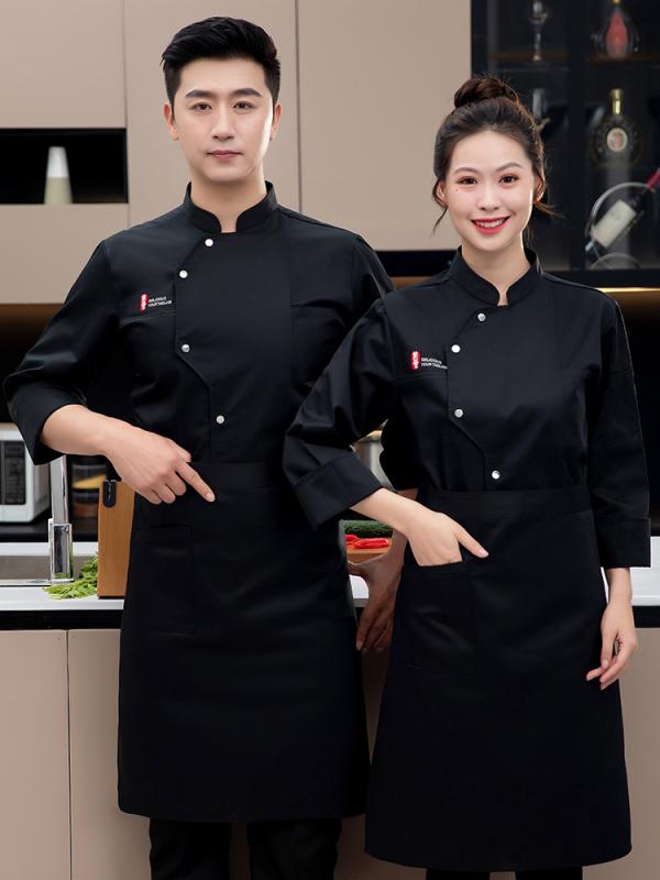 シェフ服 メンズ 調理服 長袖 吸湿速乾 作業着 コックコート 制服 ユニフォーム ポリエステル綿混紡 飲食店 厨房 ホテル レストラン 食堂 業務用 上下セット