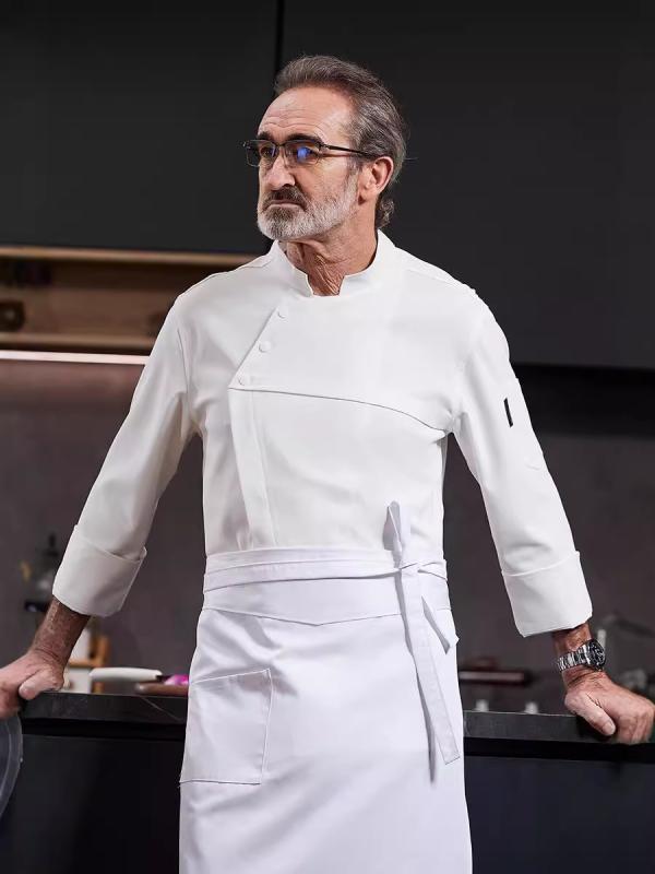 シェフ 男性用 コック 厨房 飲食店 ユニフォーム 作業着 制服 ホテル レストラン ケーキ屋 パン屋 長袖 ポリエステル 綿混 防汚 秋冬