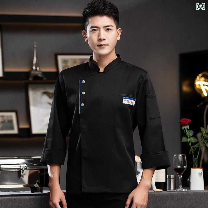 コックコート メンズ 男性用 シェフ 料理人 ホテル レストラン 厨房 飲食業 業務用 制服 ユニフォーム 白衣 長袖 半袖 吸湿速乾 通気性 綿混 ポリエステル混 黒 白 グレー