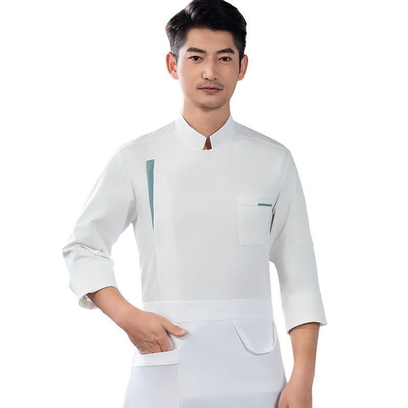 コックコート メンズ 男性用 ホテル レストラン 飲食店 厨房 調理師 シェフ パティシエ 作業服 長袖 吸湿速乾 綿混 白 黒 秋冬