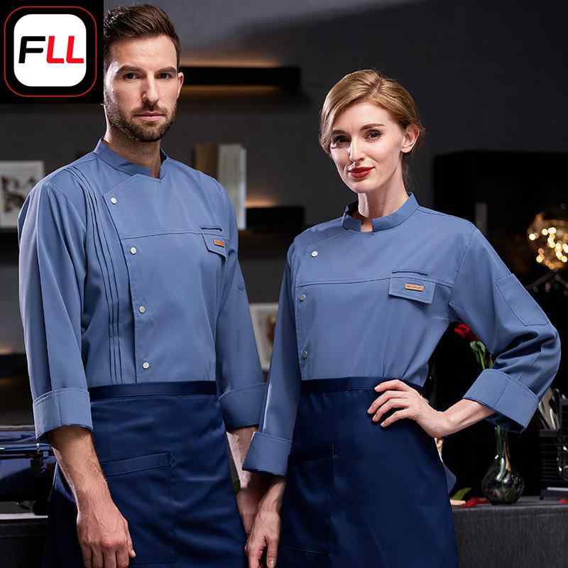 コック服 メンズ 長袖 ホテル レストラン 飲食店 厨房 作業着 春秋 綿混紡 防汚加工 耐久性 耐摩耗 スタイリッシュ