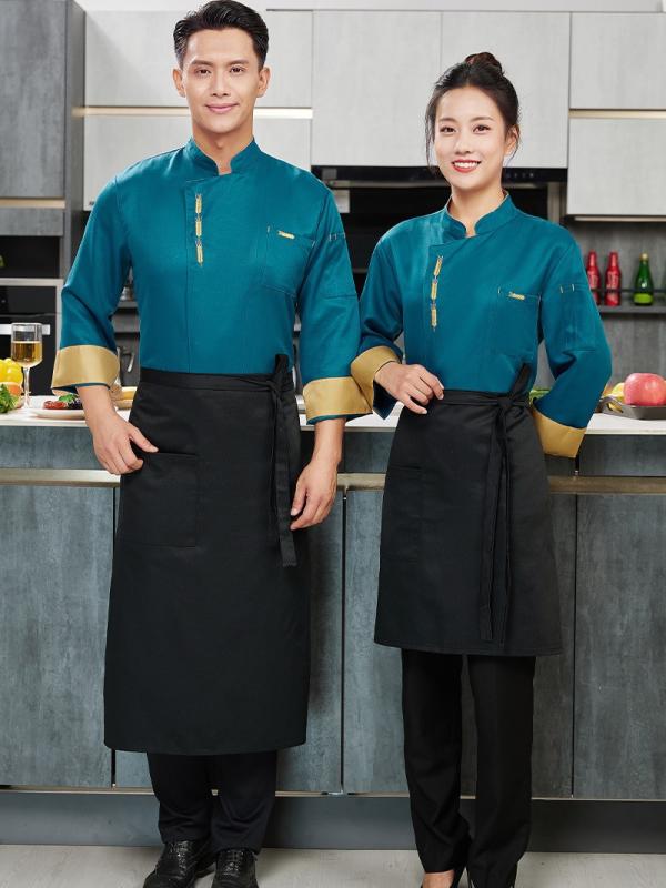 コックコート メンズ 長袖 秋冬用 シェフ 料理人 調理師 パティシエ 飲食店 レストラン 厨房 ホテル ベーカリー 業務用 ワークウェア ユニフォーム 制服 作業服 防汚 ポリエステル 綿混