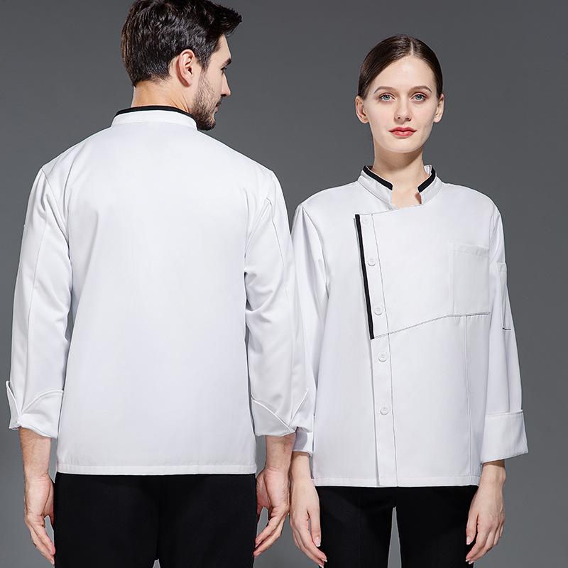コックコート メンズ 長袖 シェフ 料理人 厨房服 作業着 ユニフォーム 防水 通気性 ポリエステル 飲食業 食堂 製菓 ベーカリー 業務用 卸売 春秋 黒 白