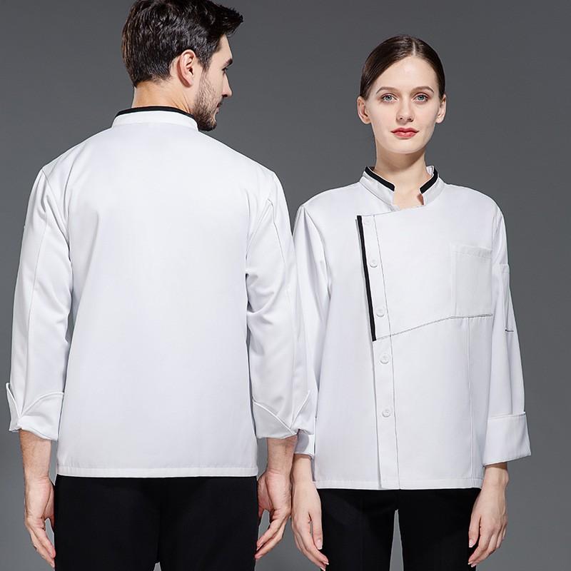 シェフ服 メンズ 男性用 長袖 ロングスリーブ 秋冬 ホテル 飲食店 レストラン キッチン 厨房 作業服 コックコート 厚手 暖か 防寒 ポリエステル セットアップ 白 ホワイト